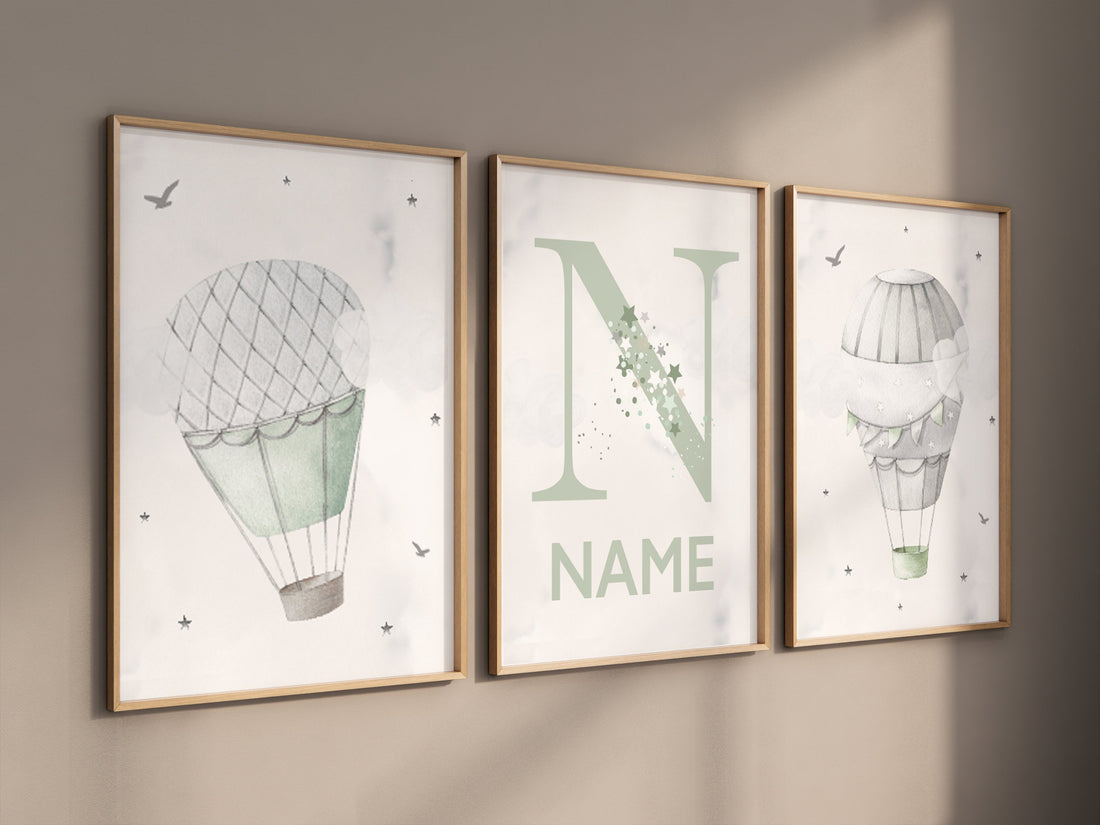 Nursery decor gender neutral, sage green, hot air balloon, green nursery, baby room decor, nursery prints, travel theme nursery, adventure
