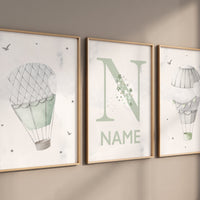 Nursery decor gender neutral, sage green, hot air balloon, green nursery, baby room decor, nursery prints, travel theme nursery, adventure