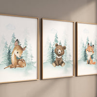 Nursery decor woodland, Woodland Nursery Wall Art, Woodland Print Set, animal prints, Woodland Animal Prints, gender neutral, teal nursery