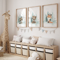 Nursery decor woodland, Woodland Nursery Wall Art, Woodland Print Set, animal prints, Woodland Animal Prints, gender neutral, teal nursery