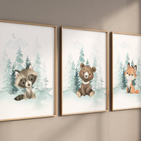 Nursery decor woodland, Woodland Nursery Wall Art, Woodland Print Set, animal prints, Woodland Animal Prints, gender neutral, teal nursery