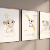 Cow nursery decor, Yellow nursery, nursery wall art cow, moon, stars, gender neutral, yellow and gray nursery art, baby room art