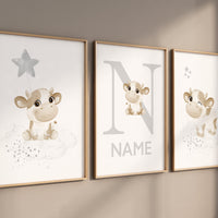 Cow nursery decor, grey nursery, neutral nursery, nursery wall art cow, moon, stars, gender neutral, gray nursery art, gender neutral