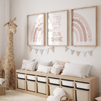 Nursery prints rainbow, boho nursery, blush pink, you are my sunshine, rainbow nursery, boho prints, girl nursery prints, blush nursery