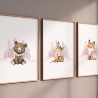 Nursery decor woodland, girl nursery decor, pink nursery, Woodland Nursery Wall Art, Woodland Print Set, animal prints, Woodland Animals