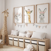 Safari Animals, girl nursery, Animals Prints, Woodland Nursery Decor, Safari Nursery Wall Art, floral animal prints, Pink Safari Animals