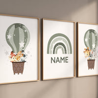 Nursery decor neutral, green, sage green wall art, gender neutral nursery decor, baby room decor, nursery prints neutral, hot air balloon
