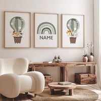 Nursery decor neutral, green, sage green wall art, gender neutral nursery decor, baby room decor, nursery prints neutral, hot air balloon