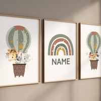 Nursery decor neutral, green, sage green wall art, gender neutral nursery decor, baby room decor, nursery prints neutral, hot air balloon