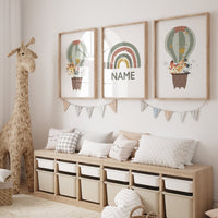 Nursery decor neutral, green, sage green wall art, gender neutral nursery decor, baby room decor, nursery prints neutral, hot air balloon