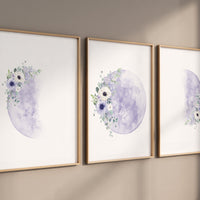 Moon wall art, Moon nursery decor, purple nursery, Full moon print, Moon print, nursery decor girl, moon phases print, girls room decor