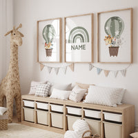 Nursery decor neutral, green, sage green wall art, gender neutral nursery decor, baby room decor, nursery prints neutral, hot air balloon