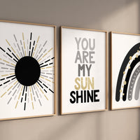 Boho Nursery, rainbow nursery, black and gold, black gold, gender neutral, moon nursery, Abstract Art, sun nursery, Mid Century Print