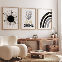 Boho Nursery, rainbow nursery, black and gold, black gold, gender neutral, moon nursery, Abstract Art, sun nursery, Mid Century Print