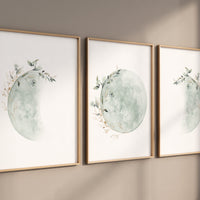 Moon nursery decor, moon print, sage nursery, full moon print, gender neutral, moon nursery, green and gold, moon wall art, nursery prints