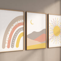 Boho Nursery, rainbow nursery, earth colors, Nursery decor gender neutral, moon nursery, Abstract Art, sun nursery, Mid Century Print
