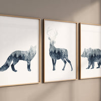 Woodland animals, Nursery decor woodland, navy nursery, animal prints, forest theme, forest nursery decor, animal silhouettes, tree nursery