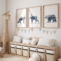 Woodland animals, Nursery decor woodland, navy nursery, animal prints, forest theme, forest nursery decor, animal silhouettes, tree nursery
