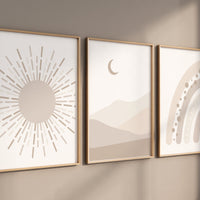 Rainbow nursery, boho prints, gender neutral nursery. tan colors, beige nursery, earth colors, Mid Century Print, moon nursery, Abstract