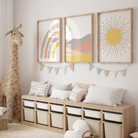 Boho Nursery, rainbow nursery, earth colors, Nursery decor gender neutral, moon nursery, Abstract Art, sun nursery, Mid Century Print