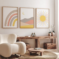 Boho Nursery, rainbow nursery, earth colors, Nursery decor gender neutral, moon nursery, Abstract Art, sun nursery, Mid Century Print