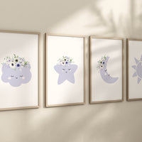 Purple nursery, Moon wall art, Moon nursery decor, flower nursery, nursery decor girl, lilac nursery, cloud print, girls room decor, floral