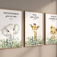 Jungle Animals, Safari Animal Nursery Prints, safari animals, safari nursery, Greenery, gender neutral nursery, verse nursery, bible verse