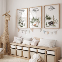 Nursery decor woodland, mountain wall art, tree nursery decor, adventure theme nursery, forest, sage green, bible nursery, verse nursery