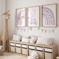 Nursery decor girl lilac, rainbow nursery wall art, lavender nursery, girls room decor, flower rainbow, rainbow art, purple nursery
