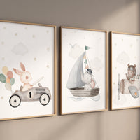 Nursery wall art animals, grey nursery, gender neutral, neutral nursery, bear nursery, elephant nursery, rabbit nursery, travel nursery