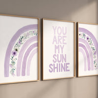 Nursery decor girl lilac, rainbow nursery wall art, lavender nursery, girls room decor, flower rainbow, rainbow art, purple nursery