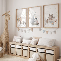 Nursery wall art animals, grey nursery, gender neutral, neutral nursery, bear nursery, elephant nursery, rabbit nursery, travel nursery