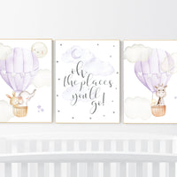 Nursery decor girl, purple nursery, hot air balloon nursery, oh the places you'll go, animal nursery, girl nursery wall art, girls room