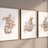 Bunny nursery print, Bunny Floral Watercolor Prints, Nursery wall art girl bunnies, bunny nursery decor, Wildflower Nursery, bunny nursery