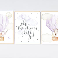 Nursery decor girl, purple nursery, hot air balloon nursery, oh the places you'll go, animal nursery, girl nursery wall art, girls room