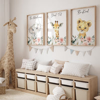 Nursery prints girl, baby room wall art, Safari Animals, girl nursery, Animals Prints, Safari Nursery Wall Art, flower animals