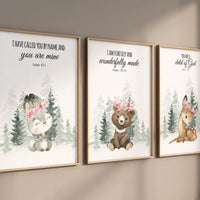 Nursery decor woodland, Woodland Nursery Wall Art, Woodland Print Set, animal prints, verse nursery, bible nursery, girl nursery decor