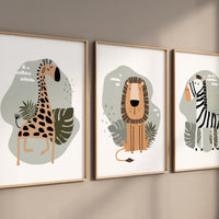 Safari Nursery Wall Prints, Boho Nursery Prints, jungle animals, Sage Green Nursery Art, animal Nursery Decor, animal prints