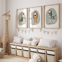 Safari Nursery Wall Prints, Boho Nursery Prints, jungle animals, Sage Green Nursery Art, animal Nursery Decor, animal prints