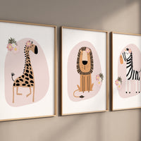 Nursery decor girl, Safari Nursery Wall Prints, Boho Nursery Prints, jungle animals, pink nursery, Nursery Art, animal Nursery Decor