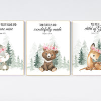 Nursery decor woodland, Woodland Nursery Wall Art, Woodland Print Set, animal prints, verse nursery, bible nursery, girl nursery decor