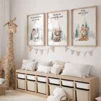 Nursery decor woodland, Woodland Nursery Wall Art, Woodland Print Set, animal prints, verse nursery, bible nursery, girl nursery decor