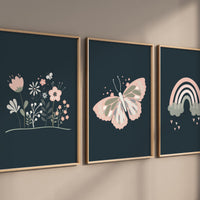 Wildflower nursery print, Boho nursery, Blush pink nursery decor, Floral nursery print, Rainbow print, Girl bedroom art, butterfly print