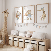 Sports nursery decor, Baby Animals Sport, Baby boy sports nursery, Safari nursery, baseball, football, basketball nursery, animal sports