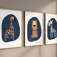 Safari Nursery Wall Prints, Boho Nursery Prints, jungle animals, navy blue Nursery Art, animal Nursery Decor, animal prints