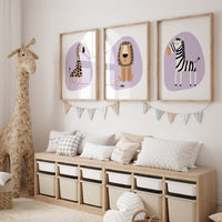 Safari Nursery Wall Prints, Nursery decor purple, Boho Nursery Prints, jungle animals, girl nursery, Nursery Art, animal Nursery Decor