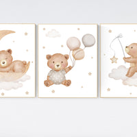 Nursery decor bear, nursery decor boy, bear nursery print, teddy bear decor, nursery wall art animals, boy nursery art, grey nursery, gray