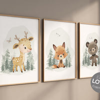 Nursery decor woodland, Woodland Nursery Wall Art, Woodland Print Set, animal prints, Woodland Animal Prints, gender neutral nursery