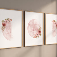 Moon wall art, Moon nursery decor, Blush pink, blush nursery, Full moon print, Moon print, nursery decor girl, moon phases, burgundy blush