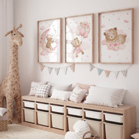Bear nursery print, Nursery decor girl wall art, pink nursery art, bear nursery wall art, teddy bear, nursery wall art, bear print nursery